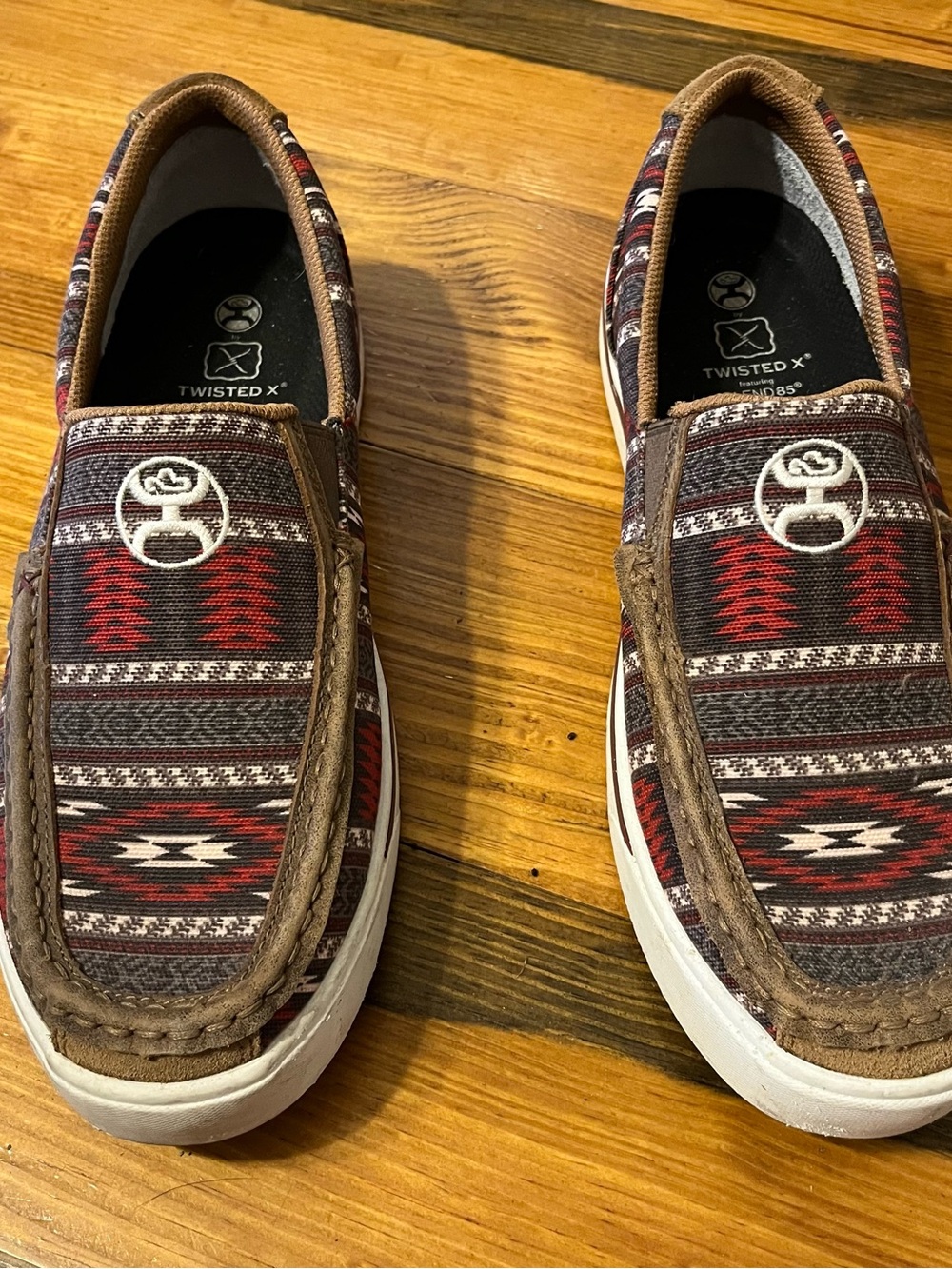 Twisted X Men's Slip-On Loafers in Brown and Red Aztec Pattern